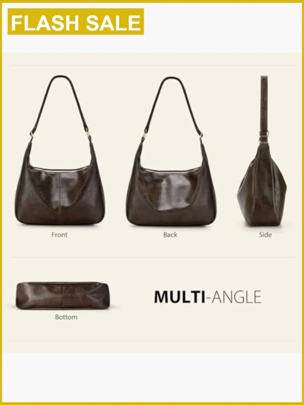 Vegan Leather Slouchy Hobo Bag Adjustable Strap Shoulder Crossbody Tote